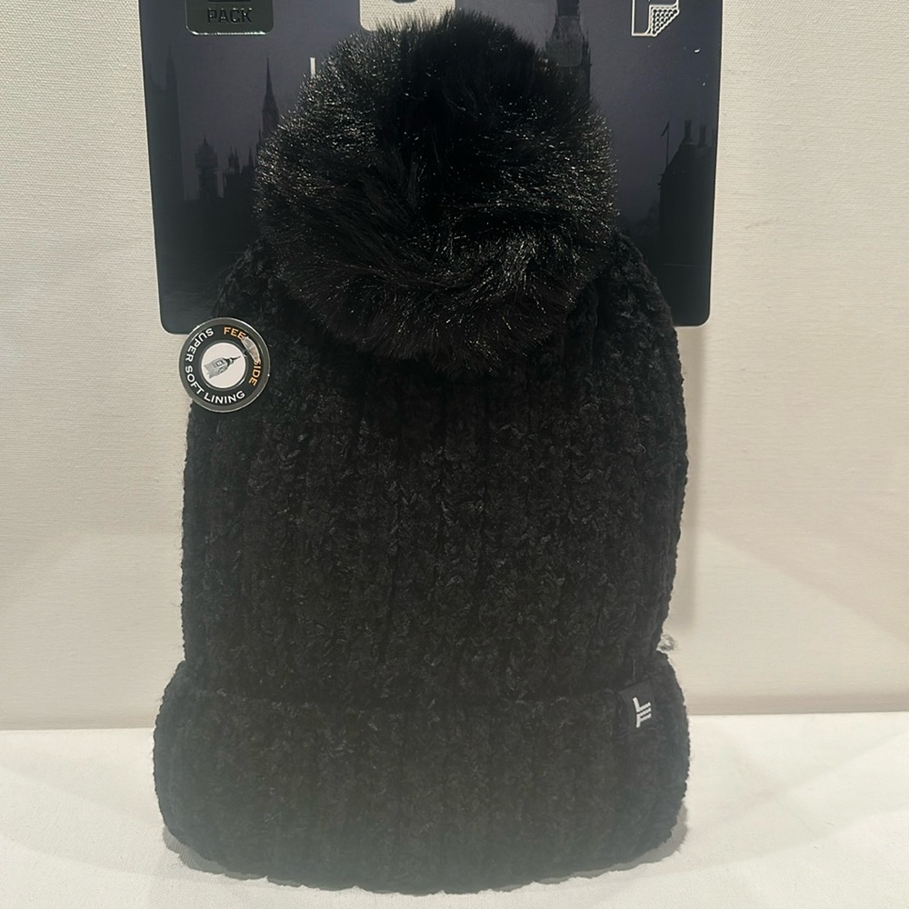 NWT London Fog 2 Piece Beanie set in Black and Gray. Black has Pom but not Gray.
